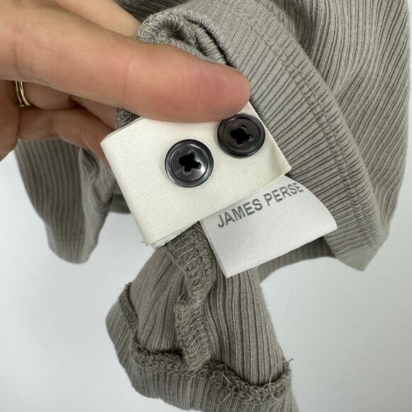 James Perse size 2 shirt Taupe half sleeve ribbed tencel cashmere henley minimal - Picture 9 of 10